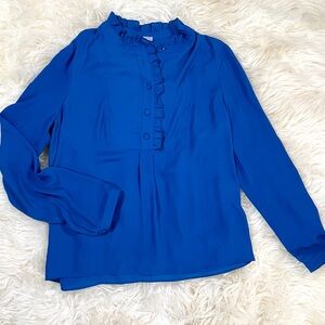 J Crew Blue Long Sleeve Blouse with Button up Front - 6